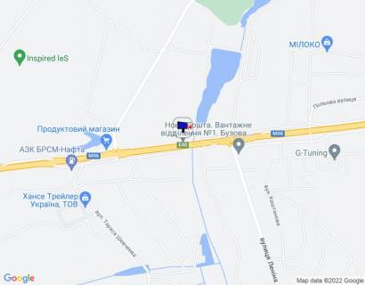 Billboard A in Buzova s. Buzova, trasa M-06 "Kiiv-Cop" (Zitomir), km 35+200 pravo, cerez 250m pisla avtobusnoi zupinki ta povorotu na st. Lenina, za 600m do AZS BRSM-Nafta scheme