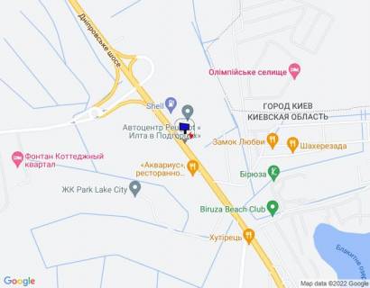 Billboard A in Kiev roads Дніпровське шосе, траса Н-01 "Київ-Знам'янка", км 25+600 ліво, через 100м після відділу продажу ЖК "Парк Лейк Сіті", за 100м до АЗС Shell, за 480м до розв'язки на с. Креничі scheme