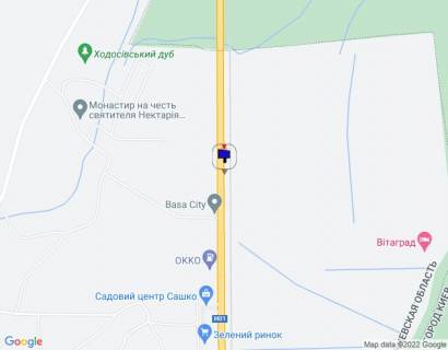 Billboard B in Kiev roads Dniprovs'ke sose, trasa N-01 "Kiiv-Znam'anka", km 22+050 livo, ZK "BASA Sity", za 400m do AZS OKKO scheme