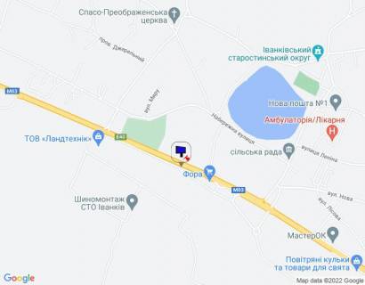 Billboard B in Ivankiv с. Іванків, харківська траса, траса М-03 "Київ-Харків", км 46+350 право, через 100м після магазину Фора, через 400м після автобусної зупинки та повороту на вул. Пролетарська, за 1км до АЗС ОККО scheme