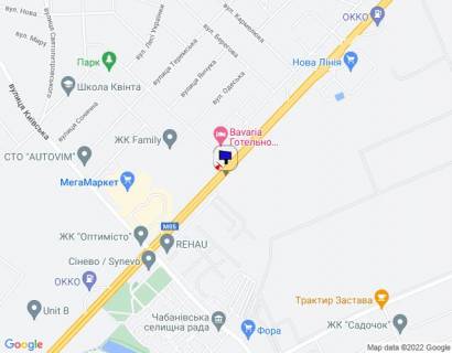 Billboard A in Gatne s. Gatne, trasa M-05 Kiiv-Odesa, km 14+625 livo, za 560m do Novoi Linii ta magazinu ATB, cerez 320m pisla zaizdu u MegaMarket Gatne, cerez 465m pisla povorotu na Gatne, Krukivsinu, Visneve ta ZK "Optimisto" scheme