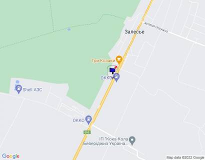 Billboard A in Zalissya s. Zalissa, cernigivs'ka trasa, trasa M-01 "Kiiv-Cernigiv-Novi Arilovici", km 43+500 livo, st. Kiivs'ka, navproti AZS "OKKO", za 950m do povorotu na zavod "Coca-Cola" ta AZS "OKKO", cerez 450m pisla restoranu "Tri kozaki" scheme