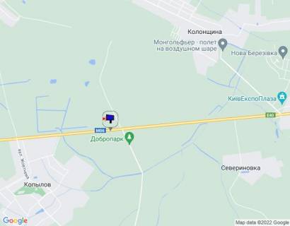 Billboard A in Kiev roads Trasa M-06 "Kiiv-Cop" (Zitomir), km 43+500 livo, za 300m do povorotu na Motizin ta avtobusnoi zupinki scheme