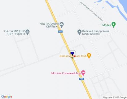 Billboard B in Kozin Konca-Zaspa, trasa R-01, km 32+800 pravo, cerez 300m pisla avtobusnoi zupinki ta kotedznogo mistecka "Sosnovij Bir", za 250m do povorotu na s. P'atihatki scheme