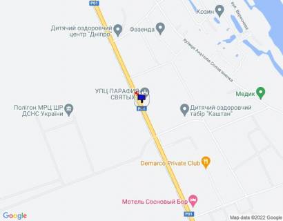 Billboard A in Kozin Konca-Zaspa, trasa R-01, km 32+400 pravo, cerez 200m pisla povorotu na s. P'atihatki (st. Anatolia Solov'anenka), cerez 500m pisla povorotu na st. Lobanovs'kogo scheme