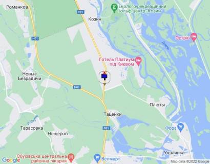 Billboard B in Kozin Konca-Zaspa, trasa R-01, km 35+200 livo, za 300m do povorotu do kotedznogo mistecka "Plutovo", m. Ukrainka ta avtobusnoi zupinki scheme