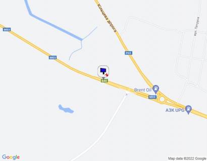 Billboard A in Kiev roads Harkivs'ka trasa, trasa M-03 "Kiiv-Harkiv", km 44+050 livo, cerez 600m pisla rozv'azki z avtoslahom R03 ta AZS Brent Oil, cerez 900m pisla AZS UPG, cerez 1.1km pisla avtobusnoi zupinki ta AZS OKKO scheme