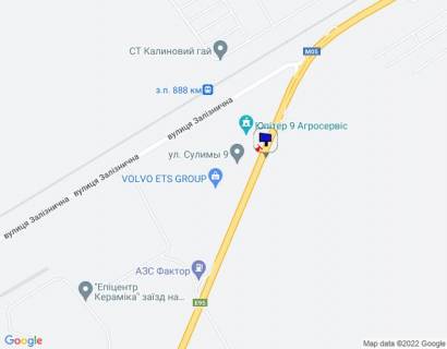 Billboard A in Glevakha smt. Kalinivka, trasa M-05 Kiiv-Odesa, km 31+600 livo, navproti Upiter 24 (predstavnictvo John Deere, s-g. tehnika), za 650m do rozvorotu na Kalinivku, za 1km do AZS AMIK scheme