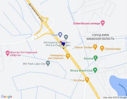 Billboard A in Pidgirtsi Дніпровське шосе, траса Н-01 "Київ-Знам'янка", км 25+600 право, за 100м до відділу продажу ЖК "Парк Лейк Сіті", через 100м після АЗС Shell, через 480м після розв'язки на с. Креничі scheme