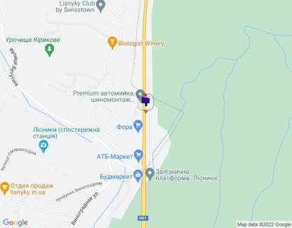 Billboard B in Lisniki (Kiev region) Dniprovs'ke sose, trasa N-01 "Kiiv-Znam'anka", km 20+450 livo, za 100m do magazinu Fora, za 300m do magazinu ATB, za 350m do povorotu na s. Lisniki scheme
