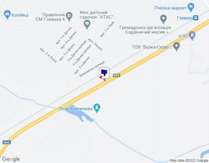 Billboard B in Glevakha smt. Kalinivka, trasa M-05 Kiiv-Odesa, km 29+650 pravo, za 650m do povorotu na st. Vokzal'na ta AZS KLO, cerez 850m pisla AZS AMIK scheme
