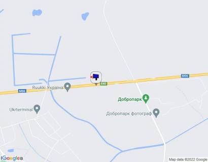 Billboard A in Kiev roads Trasa M-06 "Kiiv-Cop" (Zitomir), km 44+000 livo, za 800m do povorotu na Motizin ta avtobusnoi zupinki, cerez 500m pisla zavodu "Ruukki" scheme