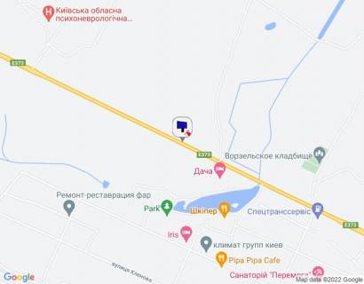 Billboard A in Vorzel smt. Vorzel', trasa M-07 "Kiiv-Kovel'", km 33+600 pravo, cerez 500m pisla povorotu do restoranu "Skiper", za 780m do avtobusnoi zupinki, za 850m do povorotu na st. Parkova scheme