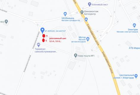 Billboard A in Energodar, 3x6  per-k. st.Kurcatova - Energodarskoe sosse(v'ezd v gorod) -2 A scheme