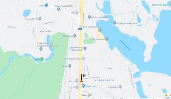 Billboard B in Kyiv, 3х6  Stolicnoe sosse (ost. Korcevatoe-2)/ st. Novopirogovskaa, naav. AZS "Sokar" ta "OKKO" scheme