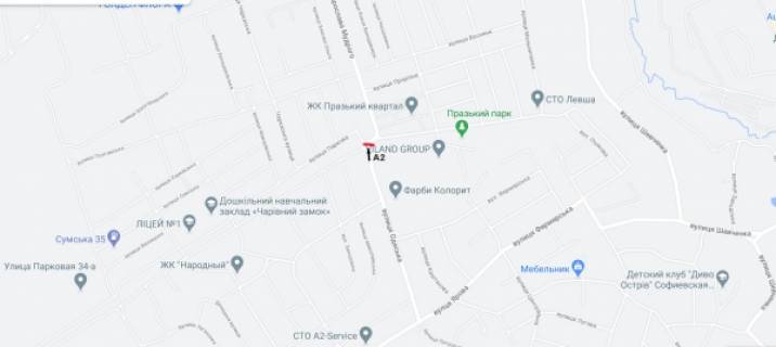 Billboard A in Petropavlivska Borshchagivka, 3х6  Petropavlovskaa Borsagovka, klumba na perekr. s st. Aroslava Mudrogo/st. Odesskaa/st. Zelenyj Gaj scheme