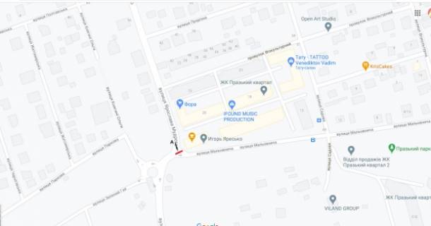 Billboard A in Petropavlivska Borshchagivka, 3х6  Petropavlovskaa Borsagovka, klumba na perekr. s st. Aroslava Mudrogo i st. Zivopisnaa  (mag. "Fora") scheme