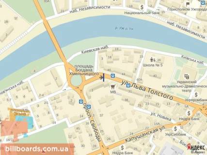 Citylight A in Uzhgorod m.Uzgorod st. L.Tolstogo bila bankiv BMB, Avtozaz, Finansova iniciativa,ditacogo majdancika Rosen, v storonu pl.Petefi scheme