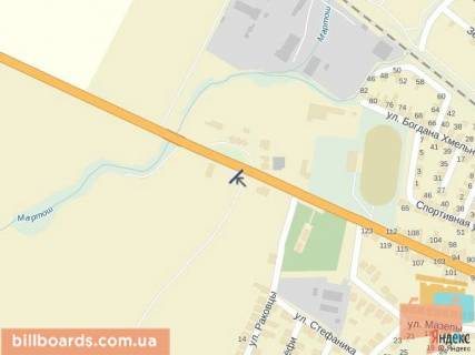 Billboard B in Tyachiv m. Taciv st. Cervonoarmijs'ka,  bila stadionu,  restoran <<Oksana>> trasa Rogatin-Mukacevo scheme