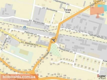 Billboard A in Tyachiv m. Taciv st.Cehova - Komsomol's'ka, transortna rozv'azka so z'ednue vokzaliZD / AVTO zi spal'nimi rajonami. scheme