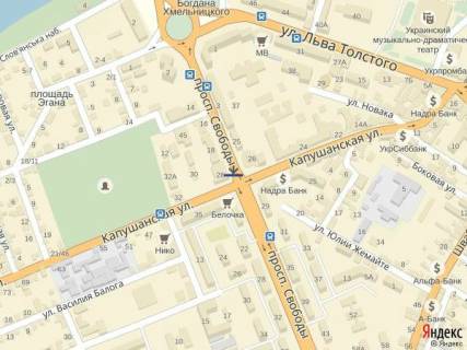 Citylight A in Uzhgorod, 1.2x1.8  m.Uzgorod prosp. Svobodi,bila  TC Bilocka, Privatbanku, hudozn'ogo salonu, svitlofor, pisohidnij perehid, v storonu u-magu Ukraina scheme