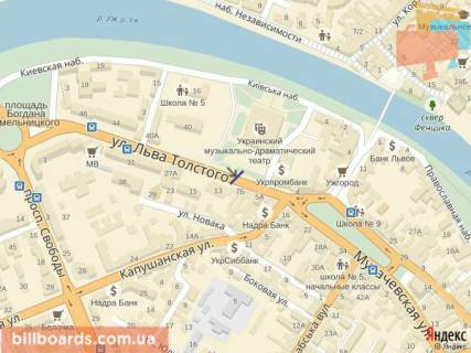 Citylight B in Uzhgorod m.Uzgorod st.L.Tolstogo bila oblmuzdram teatru, obl. gospitalu, TC Leon, pisohidnij perehid, v storonu pl.Petefi scheme