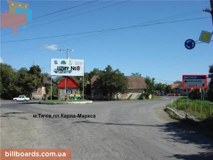 Billboard A in Tyachiv m. Taciv pl.Karla-Marksa, krug, potuzna transportno-pasazirs'ka rozv'azka vokzazi: ZD, i AVTO. Photo 1