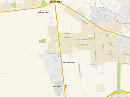 Billboard A in Odessa trasi, 3х6  Ob'izna doroga (27+000km) vid promrinka 7km u bik rozv'azki Dva Stovpi scheme