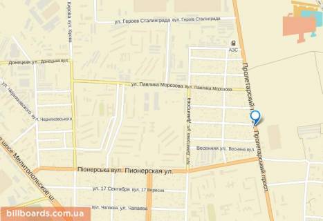 Billboard A in Berdyansk peretin av. Proletars'kij - st. Dubinina (naproti torgivel'nogo centru "Ekvator") scheme