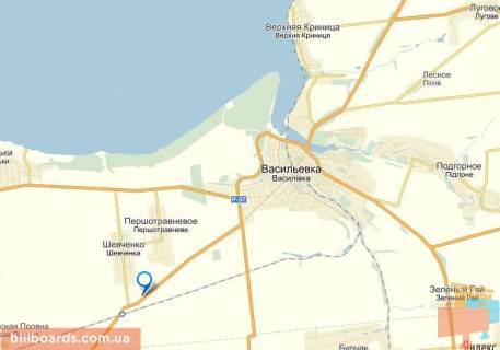 Billboard A in Vasylivka trasa R-37 Energodar - Vasilivka - Berdans'k, pravoruc, 28 km. vid posta DAI m. Vasilivka, 750 m. vid z/d pereizdu m. Dniprorudne u napramku m. Energodar scheme