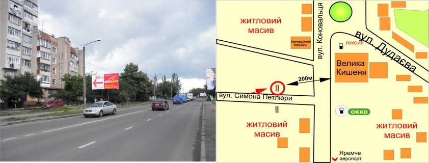 Billboard B in Ivano-Frankivsk, 3х6  Petluri (restoran "Cornij licar")      Velmart scheme