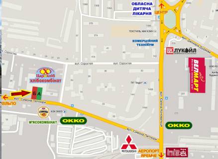 Billboard B in Ivano-Frankivsk, 3х6  Petluri,17 (hlibokombinat) do GM Velmart scheme