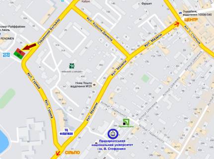 Billboard A in Ivano-Frankivsk, 3х6  Pd.Bul'var - Gurika perehresta pravij       centr         Cubi Bum scheme