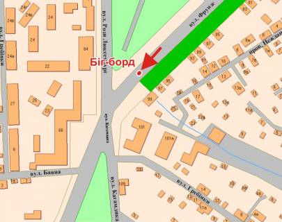 Billboard A in Poltava, 3х6  Evropejs'ka st. (Frunze),97(rozd.smuga) (iz centru) scheme