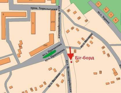 Billboard B in Poltava, 3х6  V.Tirnivs'kast. - Uria Timosenka ("Tarapun'ki") st. (Primakova) scheme