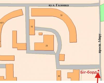 Billboard A in Poltava, 3х6  Miru prosp. (avtostoanka)(v centr) scheme