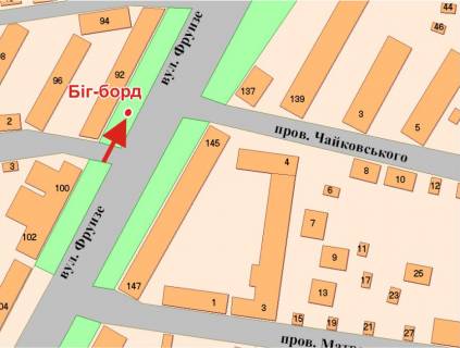 Billboard A in Poltava, 3х6  Evropejs'ka st. (Frunze), 92(m-g "Sportstajl") scheme