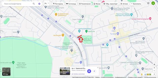 Citylight A in Lviv, 1,2х1,8  Prospekt Cervonoi Kalini, 81 (zupinka "Centr Dovzenka") navav. Kinopalacu  im. O. Dovzenka scheme