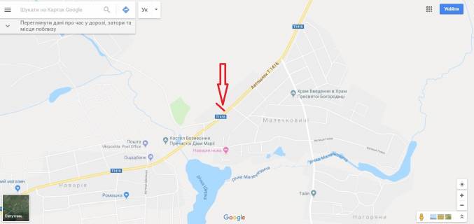 Billboard A in Malechkovichi, 3х6  T-14-16 L'viv-Pustomiti-Medinici, km 12+100 pravoruc scheme