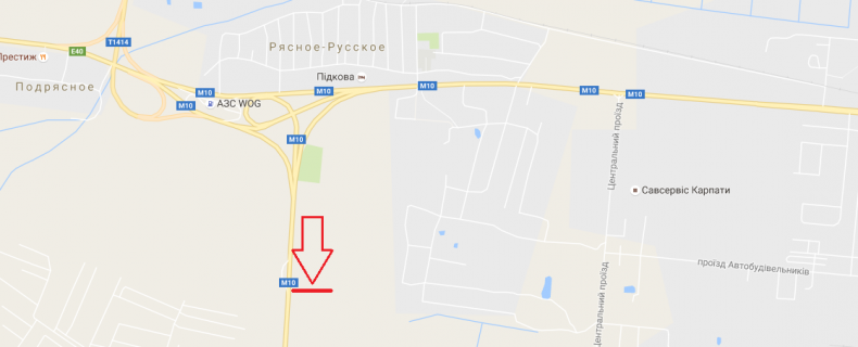 Billboard B in Ryasne-Ruska, 3х6  M-10, Zahidnij obhid m.L'vova, km 0+400, Fudzikura Automotiv, Skania L'viv, livoruc scheme