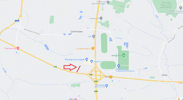 Billboard B in Lviv route, 3х12  M-10, Zahidnij obhid m. L'vova, km 14+400,  King Cross Leopolis, Epicentr, Arena L'viv livoruc scheme