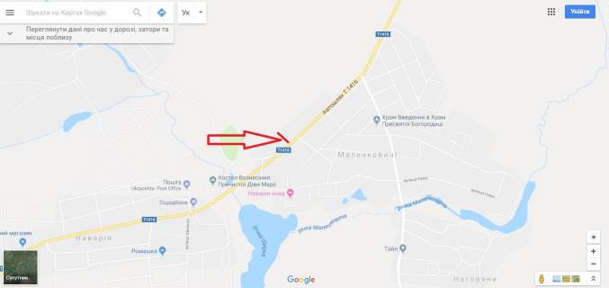 Billboard B in Malechkovichi, 3х6  T-14-16 L'viv-Pustomiti-Medinici, km 12+100 pravoruc scheme