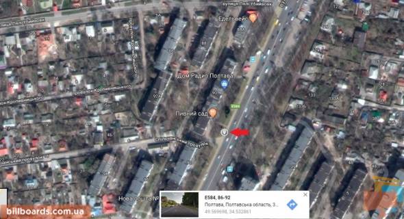 Billboard B in Poltava g.Poltava,st.Evropejs'kaa, 90,flazok, v"ezd v Poltavu s trassy Kiev- Har'kov scheme