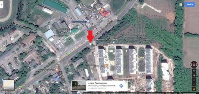 Billboard B in Poltava, 3*6  m. Poltava  perehresta st. Ser'ogina - st. Komarova .V`izd v mikrorajon ZK "Femili Park"ta  ZK "Sadovij". scheme