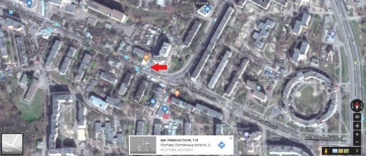 Billboard A in Poltava, 3*6  m.Poltava st.Nebesnoi Sotni, 79a (zup. Optika) scheme