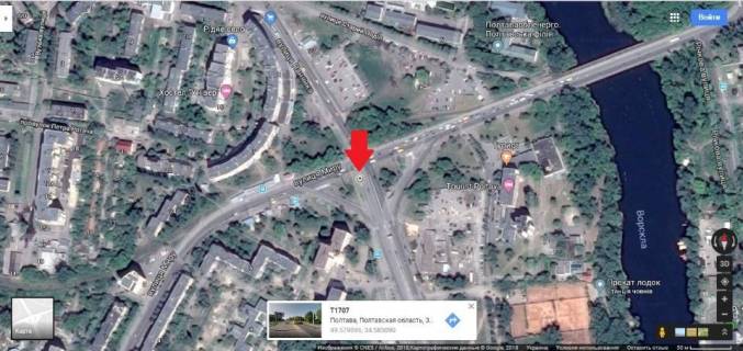 Billboard B in Poltava, 3*6  m.Poltava.prospekt Miru,1 .Konstrukcia prapor Proizd do  Z/D vokzalu .Viizd na Sums'ku trasu cerez mikrorajon Levada scheme