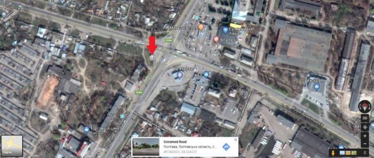 Billboard A in Poltava, 3*6  m.Poltava  na rozi  avtomagistrali Kiiv- Harkiv ta st. Evropejs'kij. scheme