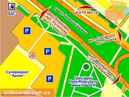 Citylight A in Lviv av. Cerv. Kalini, 60 (supermarket "Arsen"), misce 1 scheme