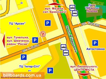 Citylight B in Lviv av. Cornovola (supermarket "Arsen"), misce 5 scheme