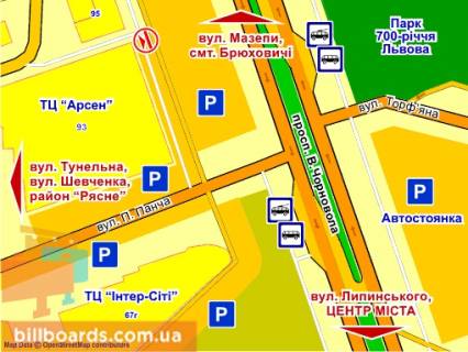 Citylight B in Lviv av. Cornovola (supermarket "Arsen"), misce 6 scheme